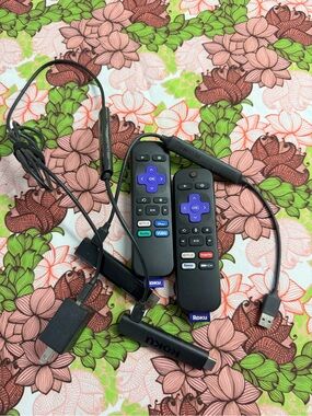 2 Roku Black Voice Remotes with Headset and USB Power Adapter